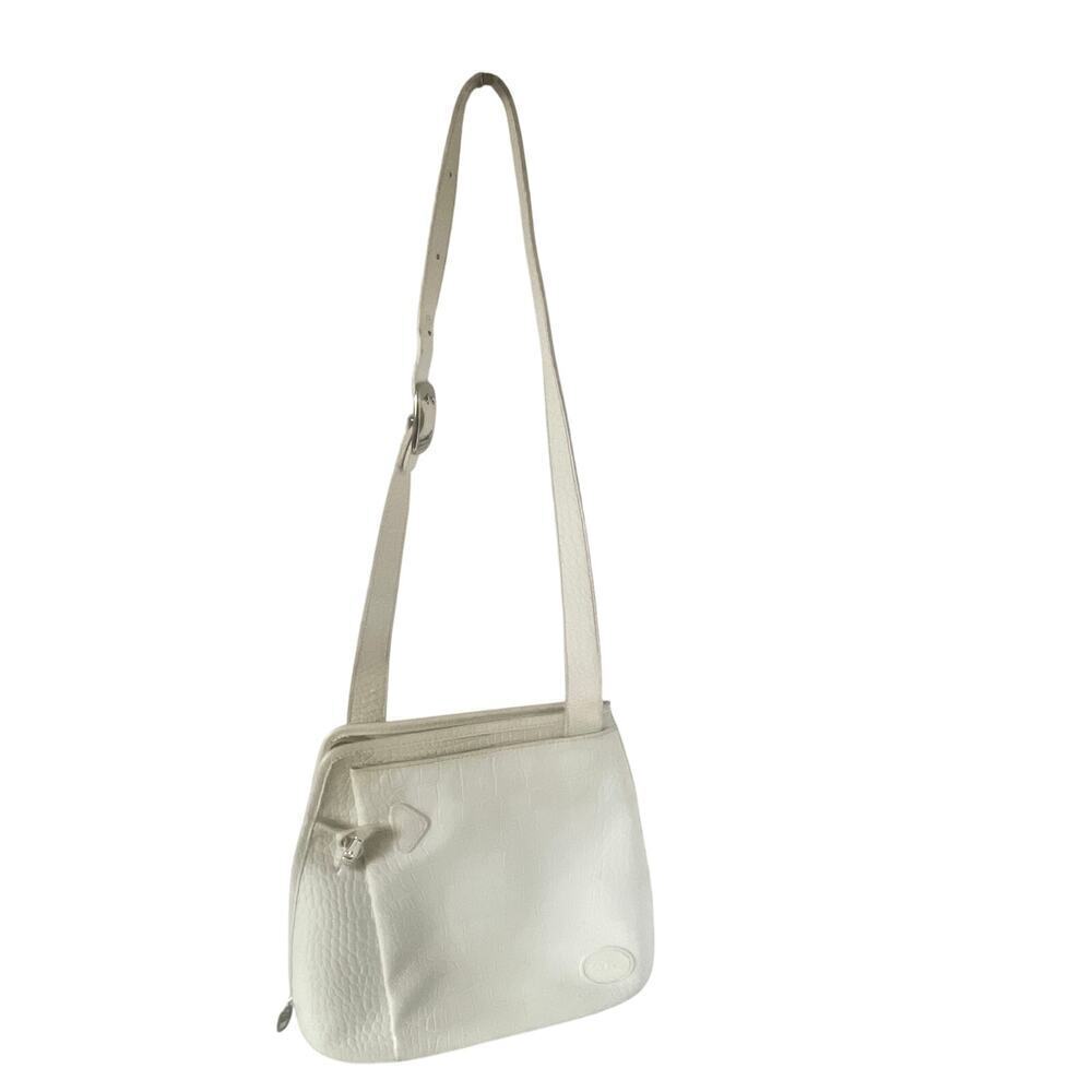 Longchamp White Croc Embossed Crossbody Satchel Minimalist Handbag ⬇️